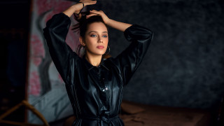 Woman black dress holding hair 3 - fashion photoshoot free wallpaper