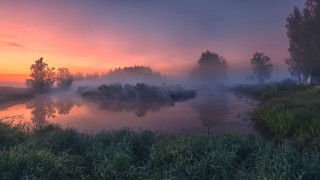 River fog misty sunset pink - mist free wallpaper