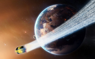 Space shuttle planet light streak - len free wallpaper