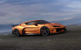 Orange sports car mountains cloudy - nice looking orange sports car free wallpaper