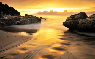 Beach rocks water sunset sky 2 - rock and water free wallpaper for desktop