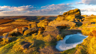 Rocky pond autumn sky fire - ada hill walker free wallpaper