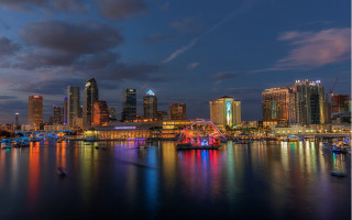 City skyline ferriswheel dusk reflection - a ferris wheel and a ferris free wallpaper