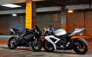 Motorcycles night black white parking - synchromism free wallpaper