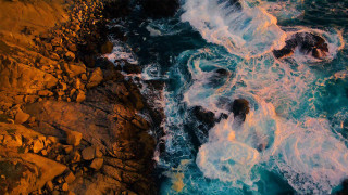 Ocean rocky shore waves crashing - expressionism free wallpaper