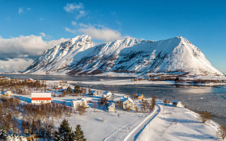 Snowy mountain river house landscape - artur grottger free wallpaper