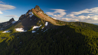 Mountain snow peak trees blue - ultra wide angle free wallpaper