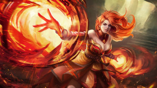 Fiery redhaired woman fireball autumn - a fire ball free wallpaper
