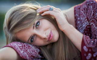 Woman longhair ring pose floral - long hair and a ring free wallpaper