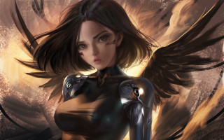 Woman birdbody wings smoke flames - stanley artgerm lau free wallpaper