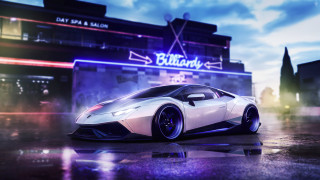 White sports car night neon - unreal engine free wallpaper for desktop