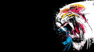 Colorful tiger open mouth paint - tooth wide free wallpaper