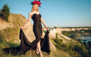 Woman black dress hill flower - a red flower free wallpaper