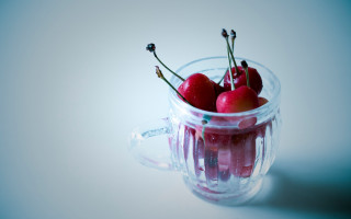 Cherry glass cup 3d render - cherry free wallpaper