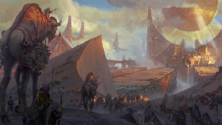 Futuristic city giant camel crowd - craig mullins free wallpaper