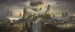 Futuristic city giant head landscape - clint cearley free wallpaper
