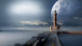 Lighthouse pier moonlit night clouds - a pier free wallpaper