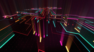 Futuristic colorful neon holography planet - line and dots free wallpaper