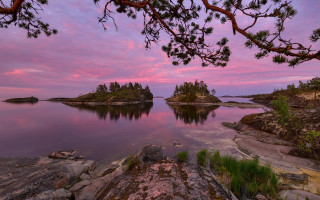 Sunset lake islands pink sky - bruno liljefors free wallpaper