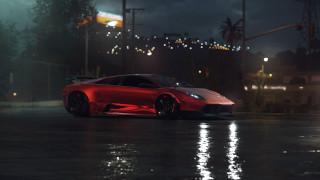 Red sports car night city 13 - realistic lighting free wallpaper