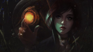 Woman glowing orb dark forest - orb free wallpaper