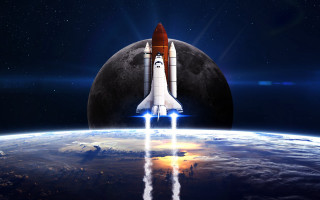 Space shuttle earth moon horizon - a space shuttle free wallpaper