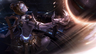 Futuristic woman sword clock glowing - a futuristic suit holding free wallpaper