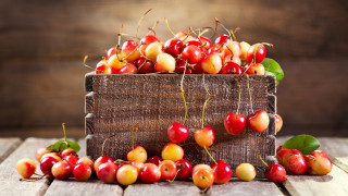 Wooden box cherries leaves puzzle - a wooden box free wallpaper