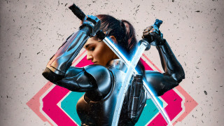 Futuristic woman swords cyberpunk glowing - cyberpunk free wallpaper