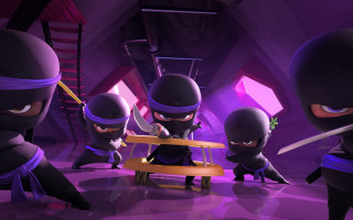 Ninjas purple room ladder masks - a purple light free wallpaper
