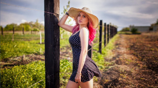 Pink hair fence field fashion - fashion photoshoot free wallpaper