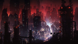 Futuristic city night lights skyline - free cyberpunk wallpaper for desktop