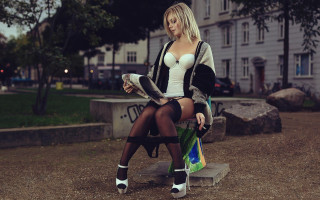 Woman white top black stockings - black stocking free wallpaper