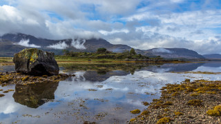 Mountain lake clouds grass sky - mountain and grass free wallpaper