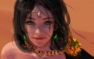 Woman green eyes desert necklace - bayard wu free wallpaper