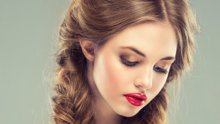 Woman redlipstick braided eyes closed - red lipstick free wallpaper