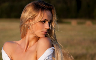 Woman longhair field blur portrait - a field of grass free wallpaper