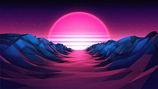 Sunset mountains pink sun purple - synthwave style free wallpaper for desktop