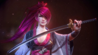 Pink haired samurai portrait katana - pink hair holding free wallpaper