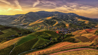 Scenic valley village mountains sunset 3 - a village free wallpaper