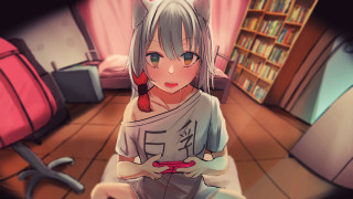 Anime girl cat room blurry - a chair in a room free wallpaper for desktop