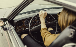 Woman driving car steering wheel 3 - retro free wallpaper