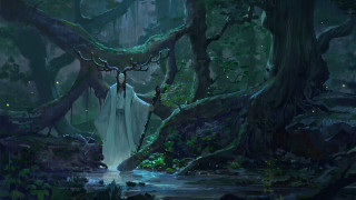 Woman white dress forest stream - chen chun free wallpaper for desktop