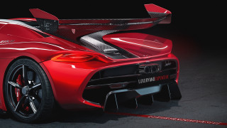 Red sports car large wing 2 - rear free wallpaper
