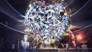Holographic sphere city stars fireworks - concept design art free wallpaper