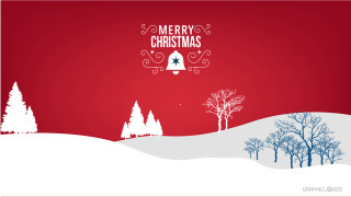 Red christmas card bell trees - merry free wallpaper for desktop