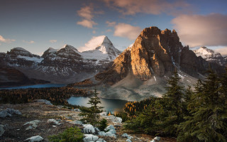 Mountain lake trees sunset sky 3 - a lake and trees free wallpaper