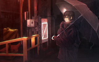 Gloomy cyberpunk aya goda umbrella - gloomy atmosphere free wallpaper