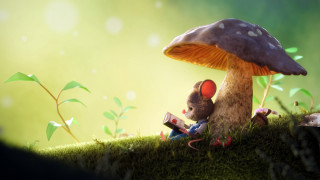 Mouse grass mushroom book fantasy - a mouse free wallpaper