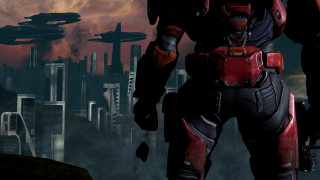 Futuristic man cityscape ruins mecha - a futuristic city in the background free wallpaper
